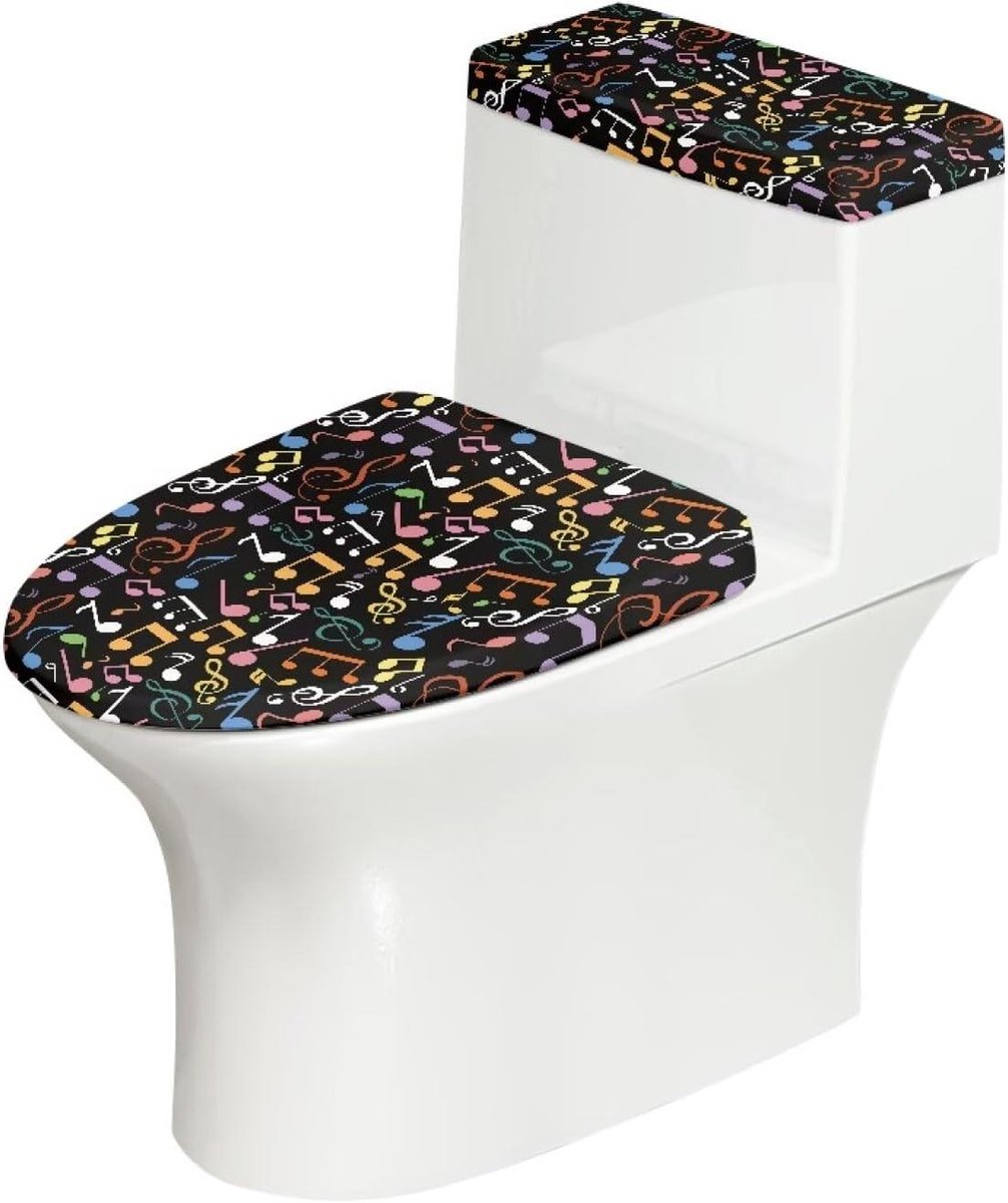 Toilet Deksel Set - Toilet Beschermer - Badkamer Decoratie - Wasbaar Polyester Materiaal - Set van 2 - Muziek Noten