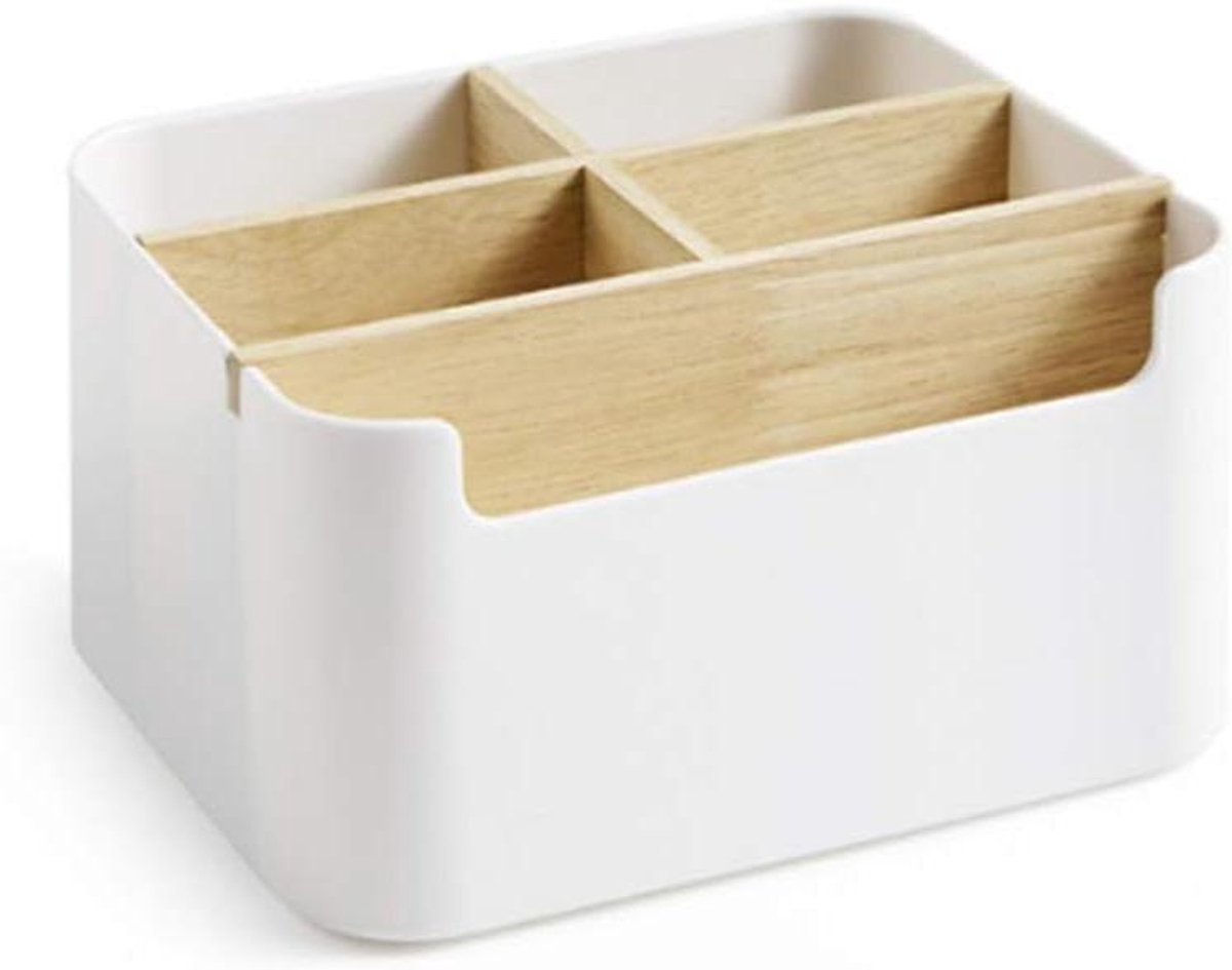 Afstandsbediening Houder - Bureau Organizer - Bureau Opruimen - Vijf Vakken - 18 x 14.8 x 10 cm - Houtkleur