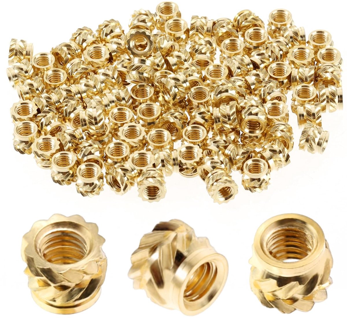 100pcs 3D Printing Brass Nuts - M3x4x5mm M3 Brass Nuts - Threaded Nuts - Printer Screws - Knurled Nut - Thread Inserts voor 3D Printing - Laptop - Auto - Plastic Shell