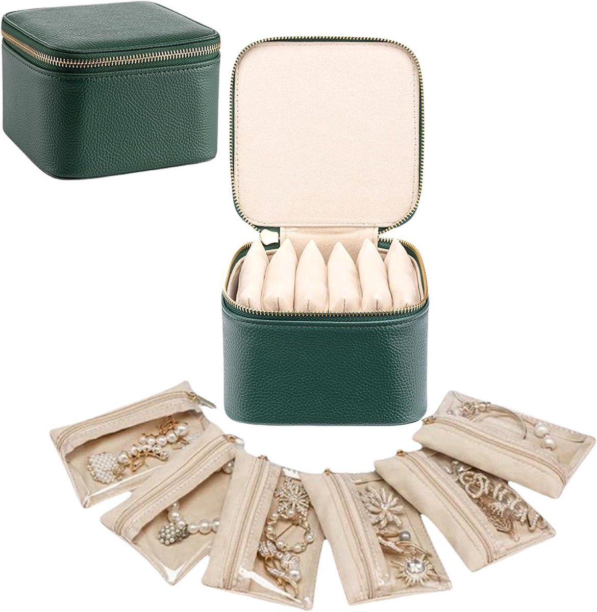 Kleine Groene Sieradenbox Organizer voor Oorbellen, Kettingen en Ringen