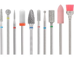 FOOCCA® Tungsten, Diamanten en Keramische Nagelfrees Bitjes - Mix 10 Stuks - Tungsten Wolfraam Carbide Nagel Bitjes - Diamond Bits - Diamant - Diamanten - Elektrische Nagelvijl Opzetstukjes - Diamanten Bits - Manicure en Pedicure Nagel Bitjes