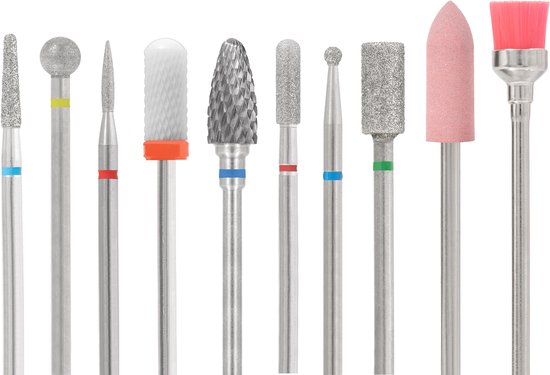 FOOCCA® Tungsten, Diamanten en Keramische Nagelfrees Bitjes - Mix 10 Stuks - Tungsten Wolfraam Carbide Nagel Bitjes - Diamond Bits - Diamant - Diamanten - Elektrische Nagelvijl Opzetstukjes - Diamanten Bits - Manicure en Pedicure Nagel Bitjes