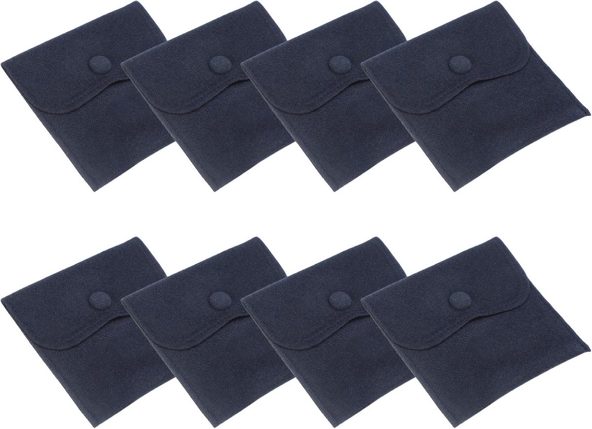 4x4 inch sieraden zakje - 8 stuks zachte fluwelen zakjes - drukknop draagbare opslag voor ringen ketting armband oorbel horloge - donkerblauw