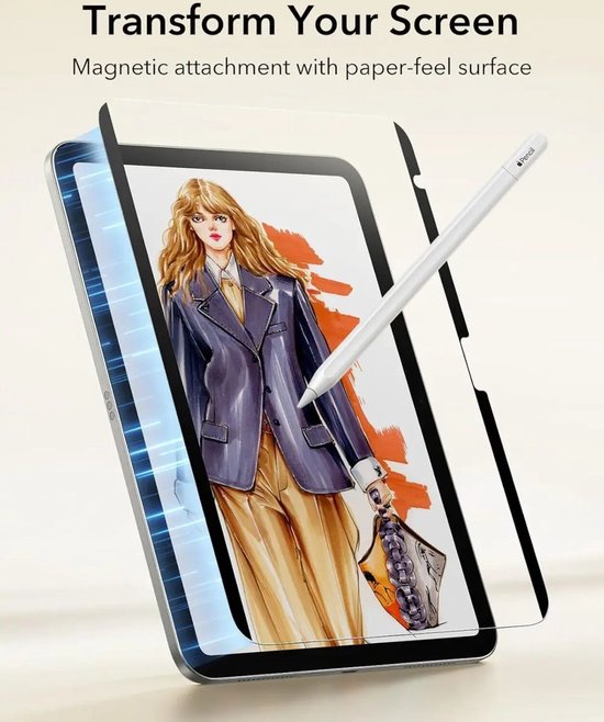 Magnetische schermprotector met papier-gevoel oppervlak, voor digitaal tekenen.