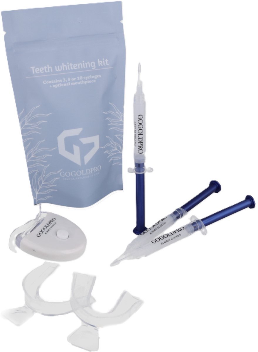 GoGoldPro Tanden Bleken Set - 3 Gelspuiten - Zonder Peroxide - PAP+ - Tot 20 Tinten Witter - Veilig Thuis Bleken - Stralende Lach - 3D led - Snel Resultaat - Witte Tanden