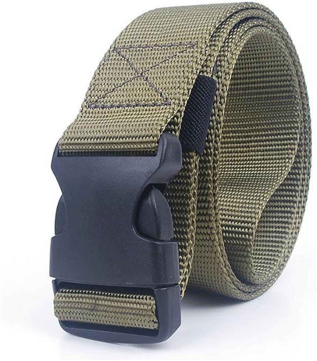 Unisex nylon riem - Tactische riem van webbing - Kunststof gesp - Verstelbaar - Geschikt voor outdoor training, sport en luchthavenbeveiliging - 120 cm.