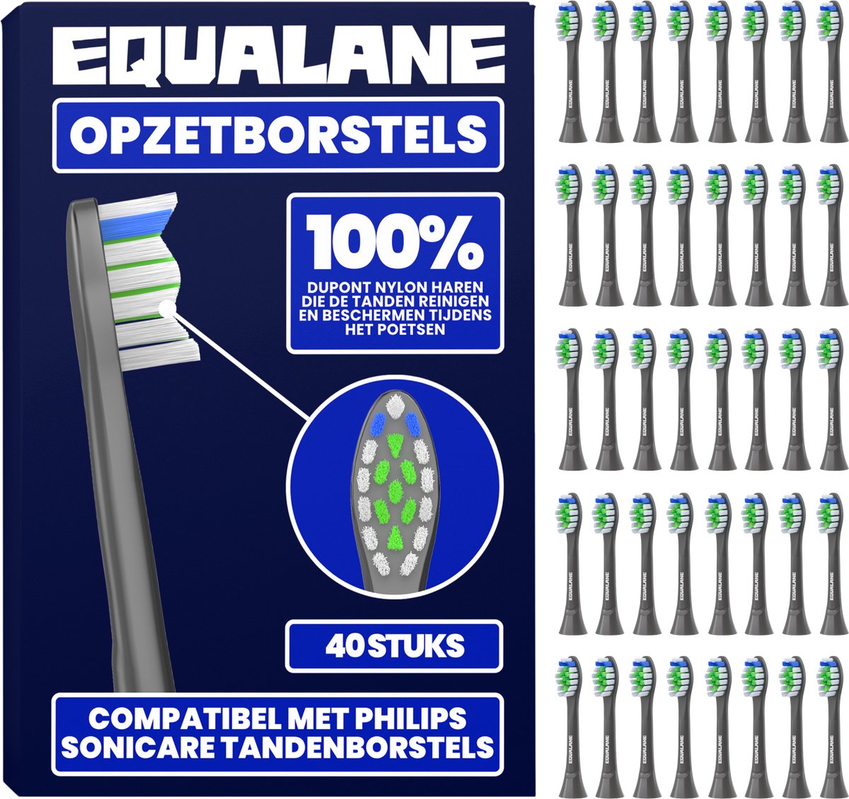 Opzetborstels geschikt voor Philips Sonicare - Universele Opzetborstels - Normale Borstelharen - Zwart - 40 Stuks