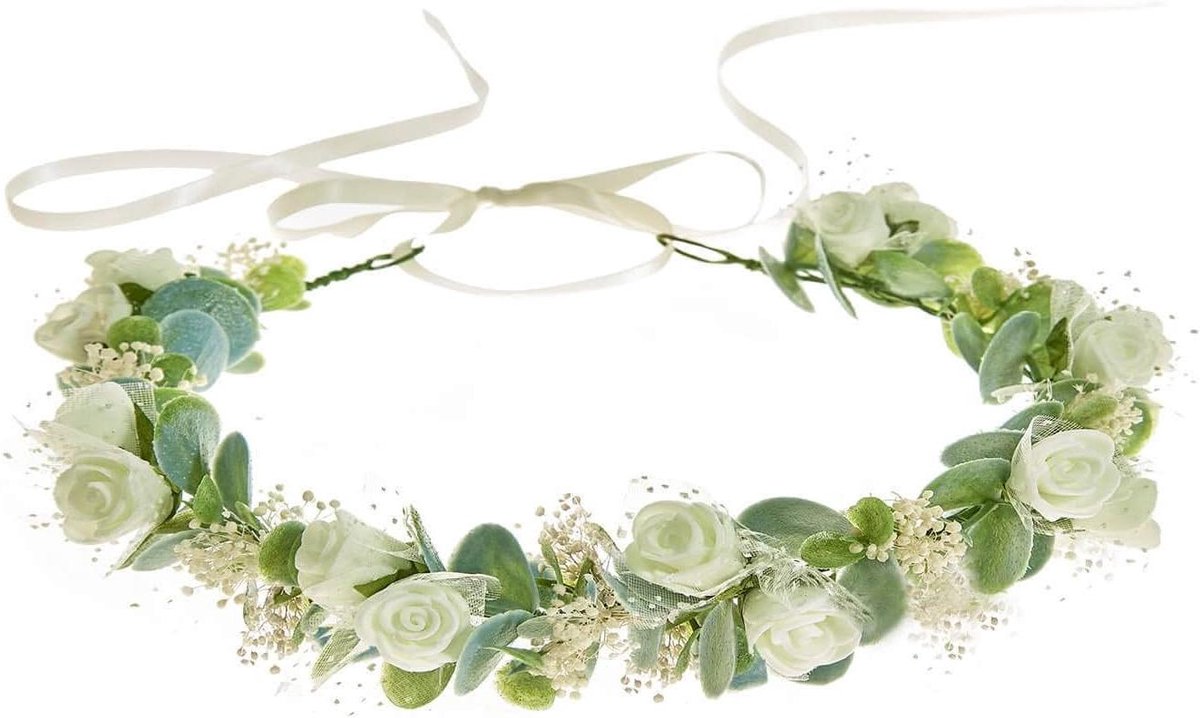 Gedroogde Bloemenkroon - Bloemenkrans Baby - Bruiloft Accessoire - Handgemaakte Wijnrank - Verstelbaar 45 cm - Wit