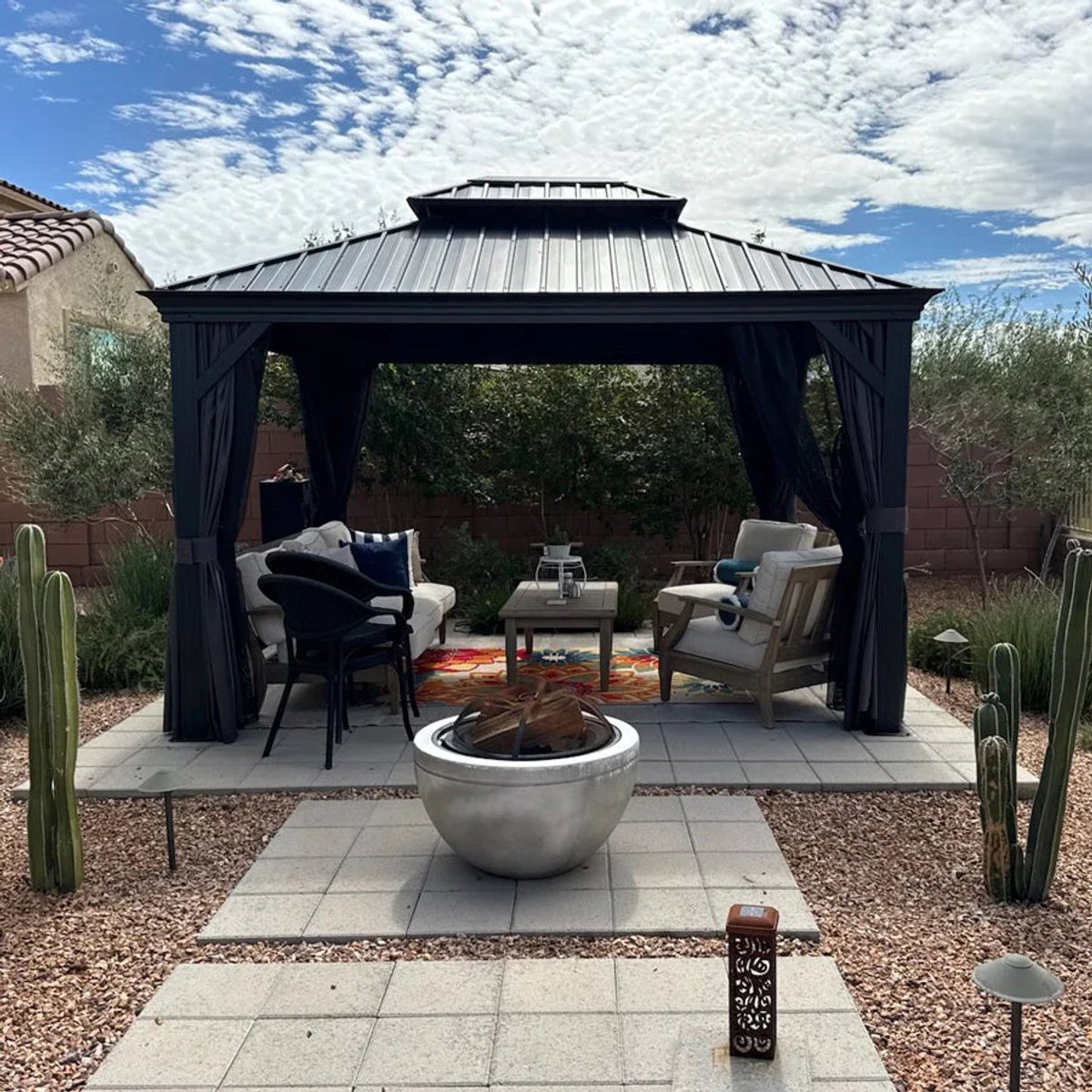 Purple Leaf Hardtop pavillon 3,65 x 3 m - gris luxe avec éclairage