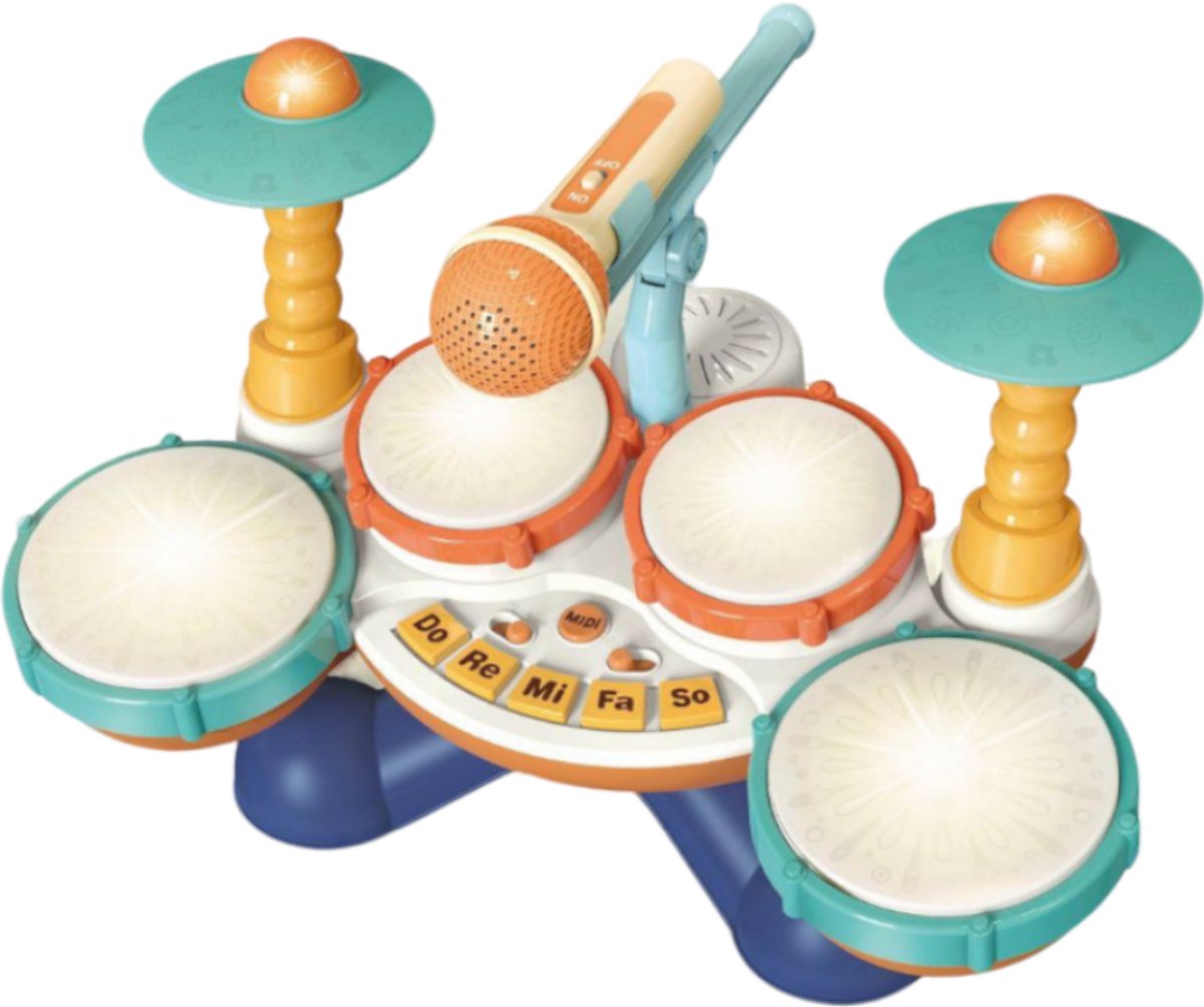 Interactief Baby Drumstel & Muziekinstrument - 3-in-1 Speelgoed met Piano, Microfoon en Licht & Geluid - Educatief Muziek Speelgoed voor Peuter - Verjaardag Cadeau voor Jongens & Meisjes 1 Jaar+