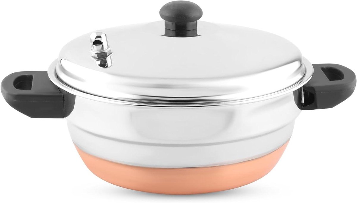 Multi Kadai Set - Idli Maker - Gezond Koken - Stoomfluit Indicator - 4 Delig - Zilver