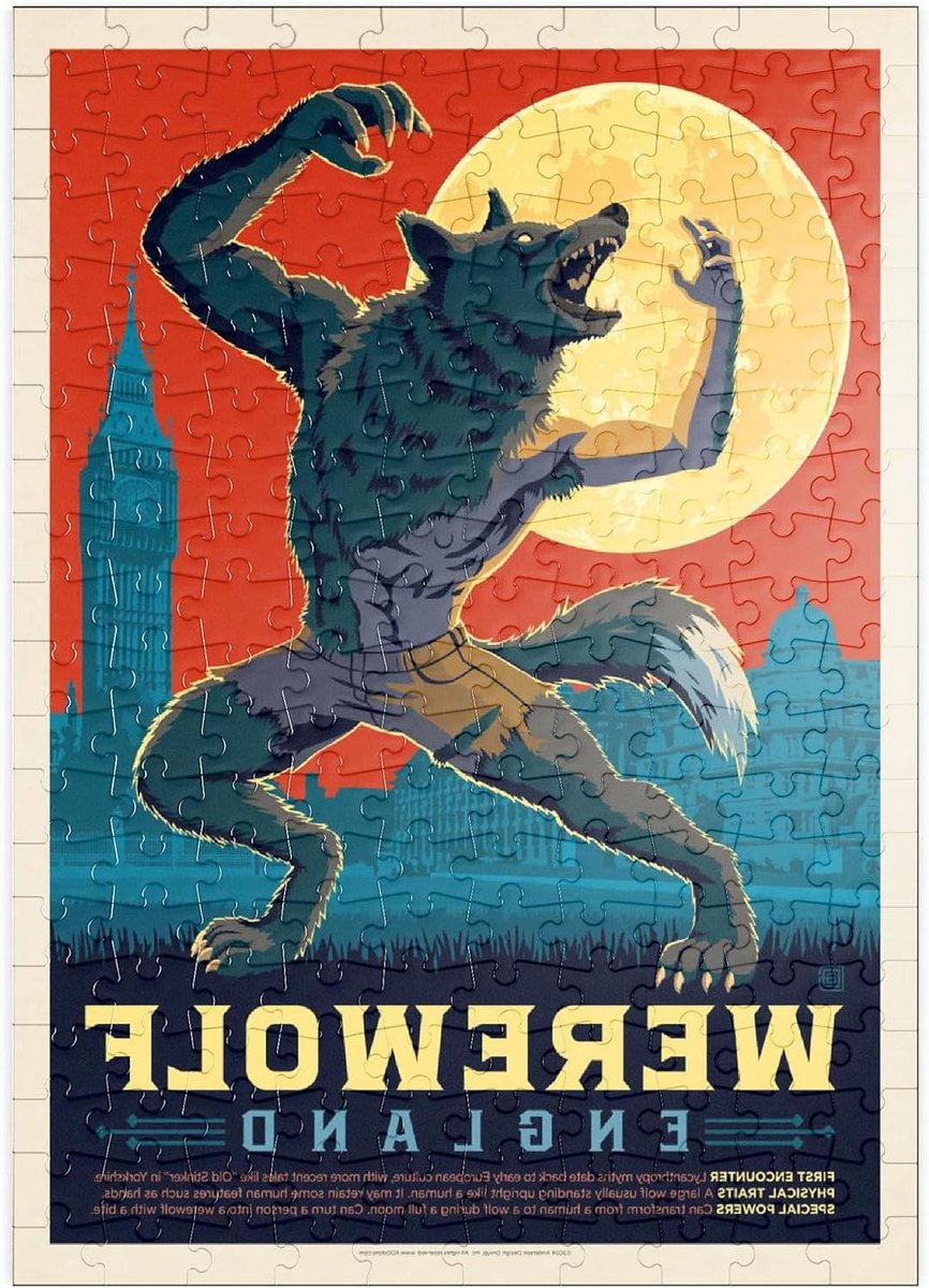 Legpuzzel Weerwolf - Vintage Poster - Ontspannen Tijdverdrijf - Premium Kwaliteit Karton - 200 Stukjes - Meerdere Kleuren