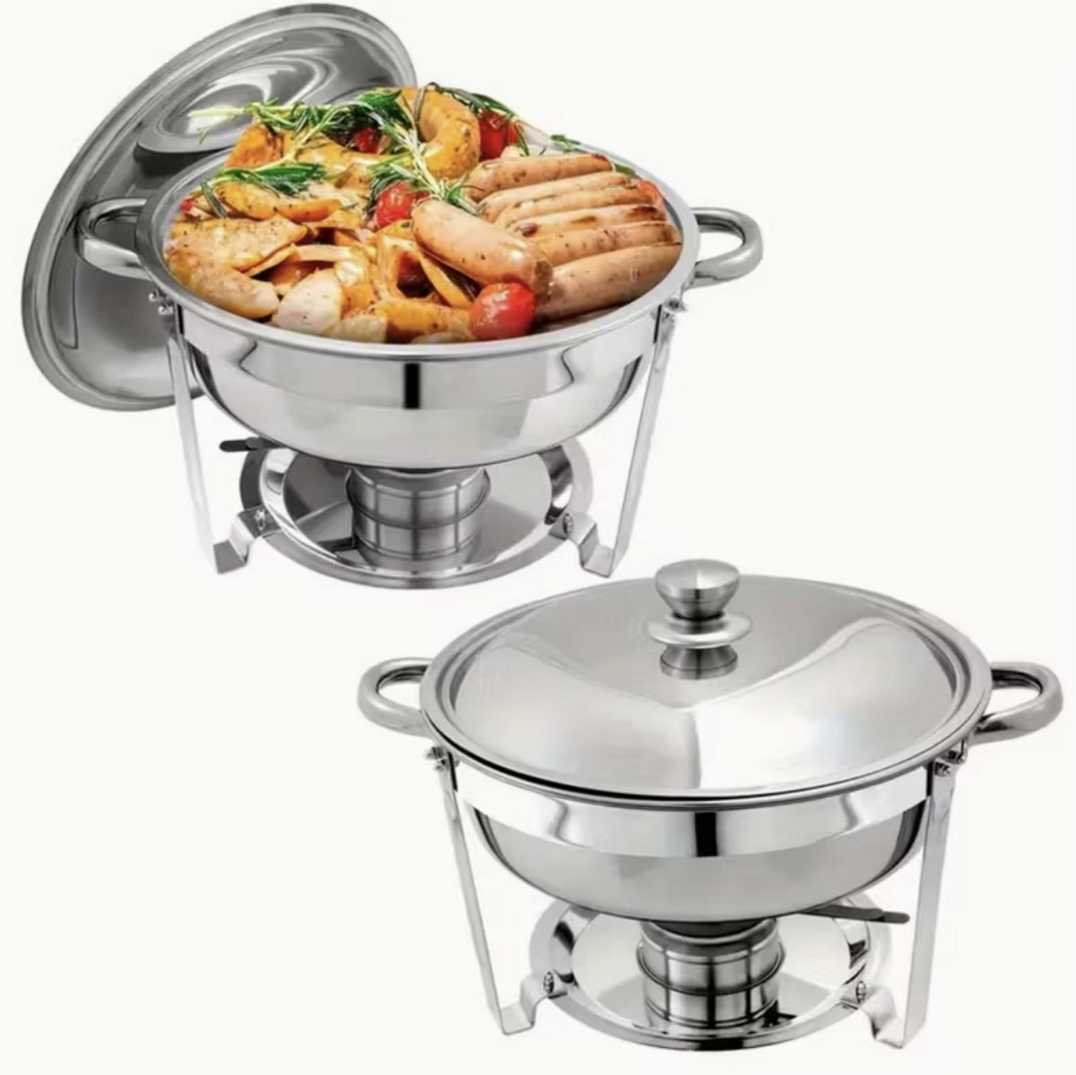 2-Delige RVS Buffet Warmhouderset | Ronde Chafing Dish met Voedsel- en Waterbak | Buffet Verwarmer voor Feesten en Catering