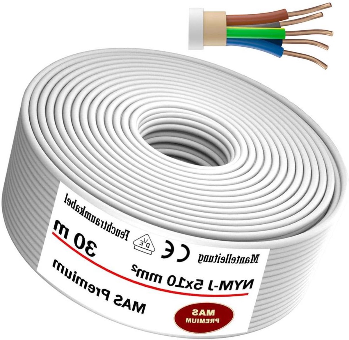 Vochtige Ruimte Kabel - Stroomkabel Mantelkabel - Vaste Installatie - VDE Gecertificeerd - 30 meter - Grijs