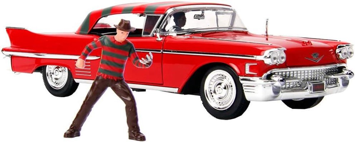 Modelauto Cadillac - Horror auto - Verzamelen film - Inclusief figuur - Schaal 1:24 - Rood