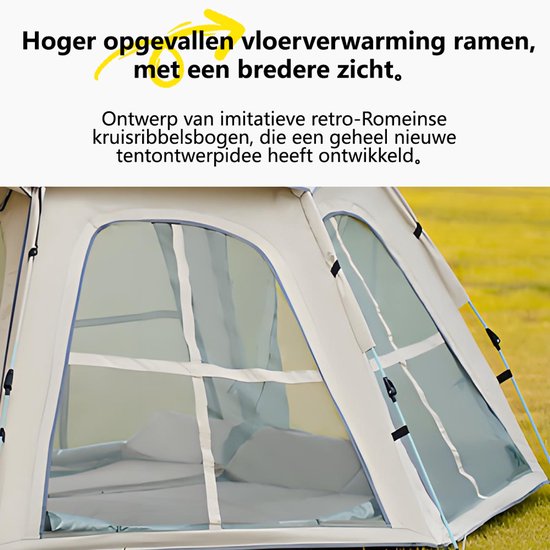 Pop-up Familietent met XXL Zonnescherm - 4-Persoons Koepeltent - Opzetten in 3 Seconden - Inclusief Voorluifel voor Extra Leefruimte - Waterdichte kampeertent - pop up tent voor Kamperen - festival tent + Draagtas - Wit van Merkloos — afbeelding 2