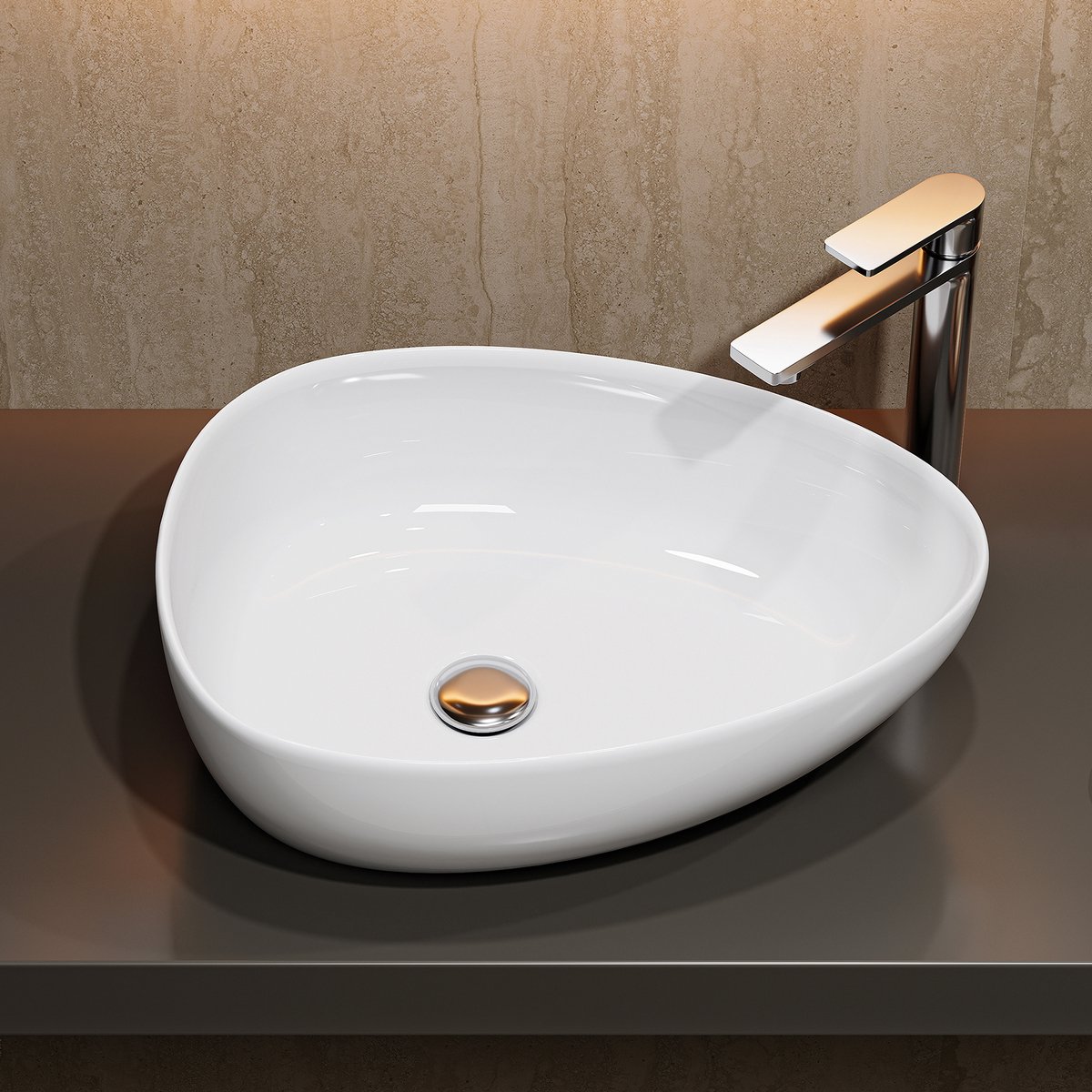 HOROW Opzetwastafel - Keramiek - Wit - 47x35x16 cm - Badkamer Wasbak - Wastafel voor Badkamer en Gastentoilet