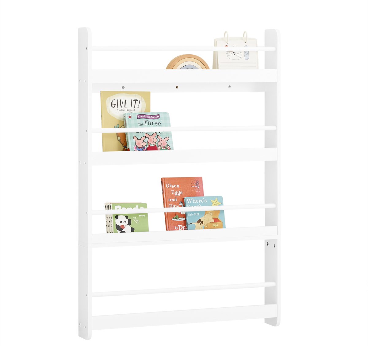 SoBuy Boekenplank voor Kinderen - Wandboekenkast met 4 Planken voor Boeken, Kinderplank - Wit, 80x12x118 cm - KMB08-II-W