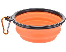 Opvouwbare drinkbak - Hondenbak - Draagbare voerbak - 450ml - 13 cm diameter - Huisdieren onderweg voeren - Draagbaar waterbakje - Reiskom - Siliconen - Oranje - Met karabijnhaak - Jonyx