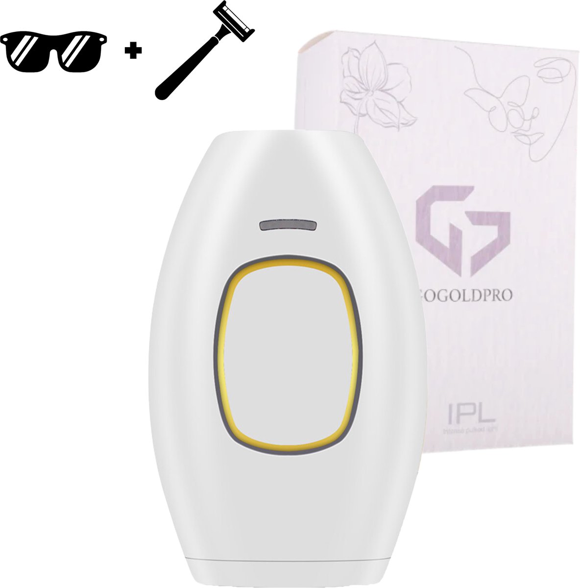 GoGoldPro IPL - Laser Ontharingsapparaat – IPL Lichtontharing – 999.999 Flitsen – Voor Lichaam & Gezicht – Gratis Zonnebril + Scheermes – Wit