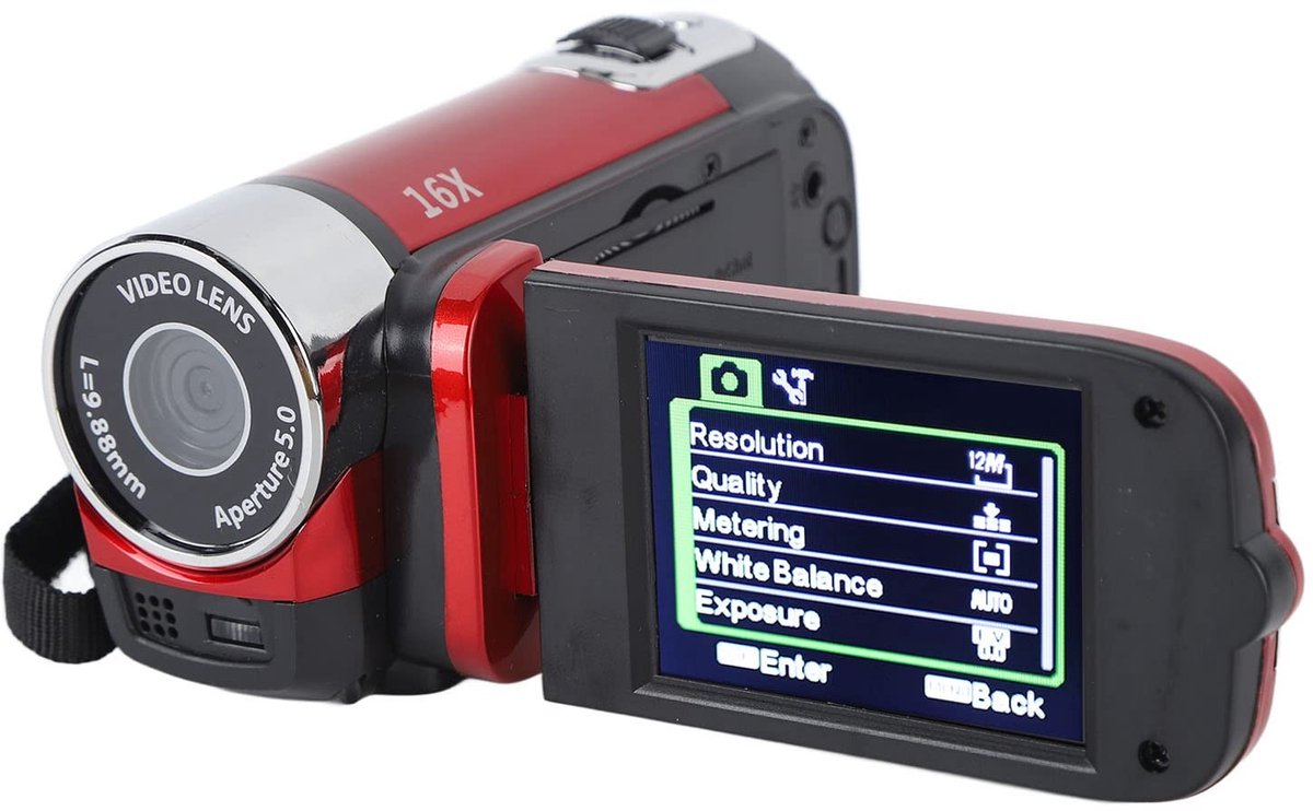 Golden crown - Digitale Videocamera - 1080P HD - Draaibaar scherm - Rood - 16MP Fotografie - Ideaal voor vloggers - Compact ontwerp