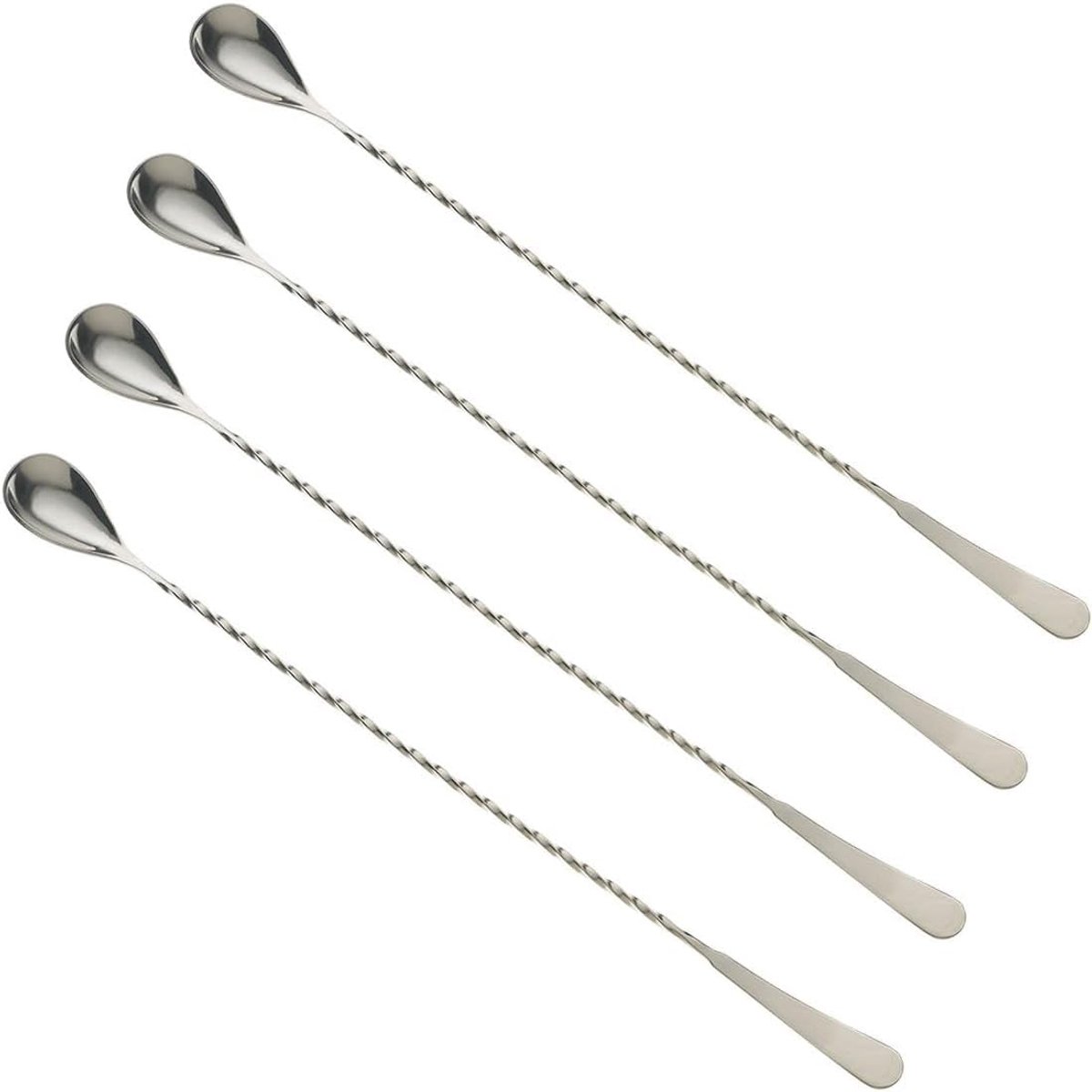 Barlepel set - 4-delige lange lepel met spiraalpatroon - ideaal voor cocktails en koffie - vaatwasserbestendig en corrosiebestendig