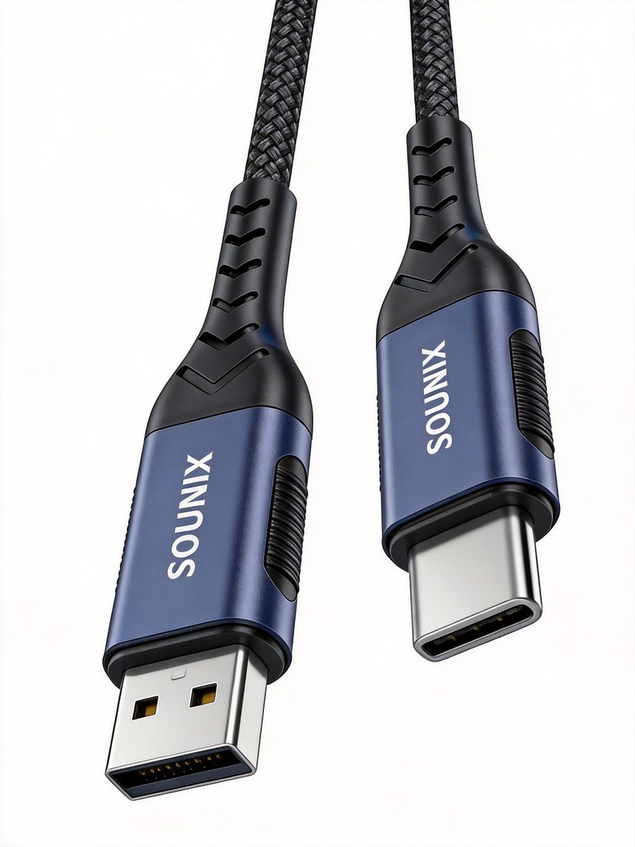 Bol.com Sounix USB C kabel - USB 3.2 kabel - USB kabel - USB naar USB C kabel - 3.2 Gen 2 - 10Gbps - 2 Meter - Nylon - Zwart aanbieding