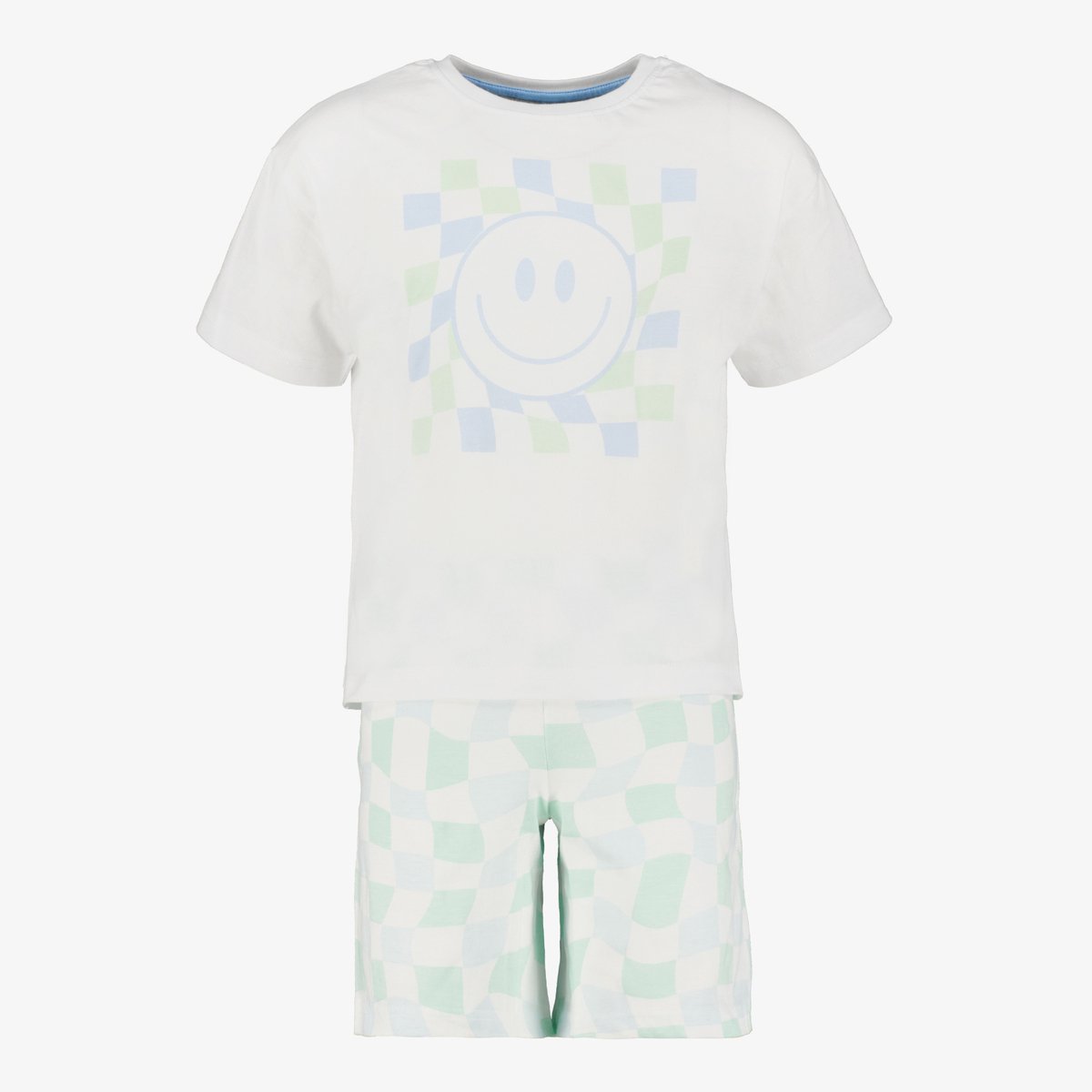 Smiley kinder shortama wit groen - Maat 98/104