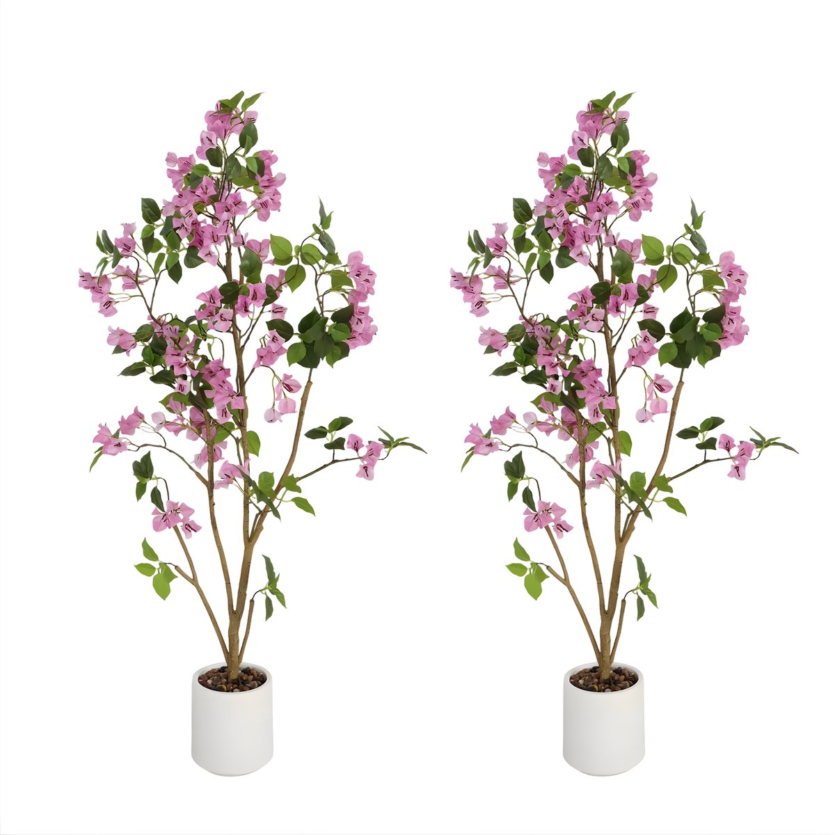Happiq Kunstmatige Bougainvillea Boom - Voor Thuis & Kantoor - Faux Zijde Bloemenplant met Bloemen - 2 Stuks, 120 cm, Inclusief Plastic Pot - Roze