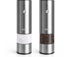 GOV® Elektrisch Peper- en Zoutstel - RVS Regular - Oplaadbaar - Roestvrij Staal - Pepermolen - Cadeau - Verstelbare Maler van Keramiek - Minimalistisch Design - Zoutmolen