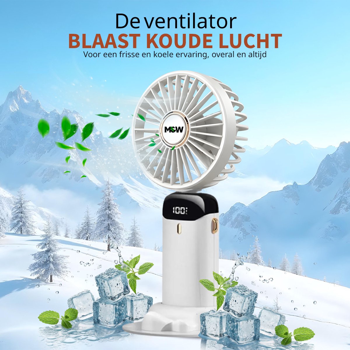 M&W Draagbare Hand Ventilator Hand Fan - Airco Verkoeling USB Ventilatoren - Handventilator Wit — afbeelding 6