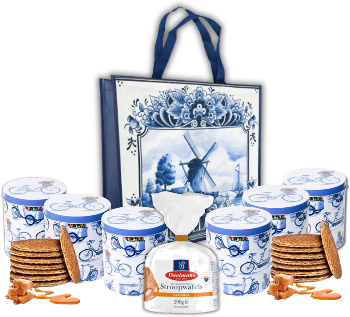 Stroopwafels in blik - Set van 6 - Fietsen - Daelmans - Hollandse cadeautjes - Stroopwafel blik - Souvenirs Holland