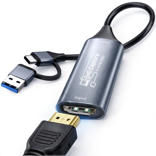 Carte de Capture HDMI incl. Adaptateur USB-C - Capture vidéo/jeu - HDMI vers USB - 1080P HD - Cam link - Video grabber - Streaming