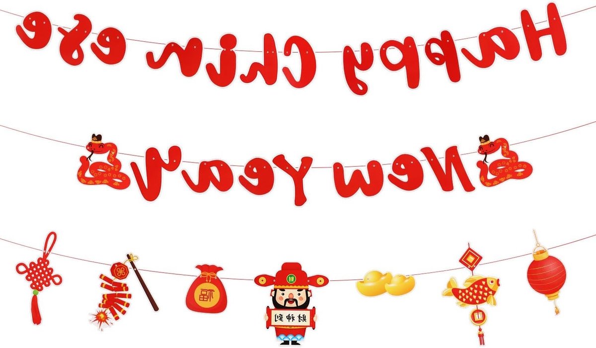 Chinese Nieuwjaarsbanner 2025, Decoraties voor het Jaar van de Slang, Rode Hangende Garland voor Lente Festival Feestversiering