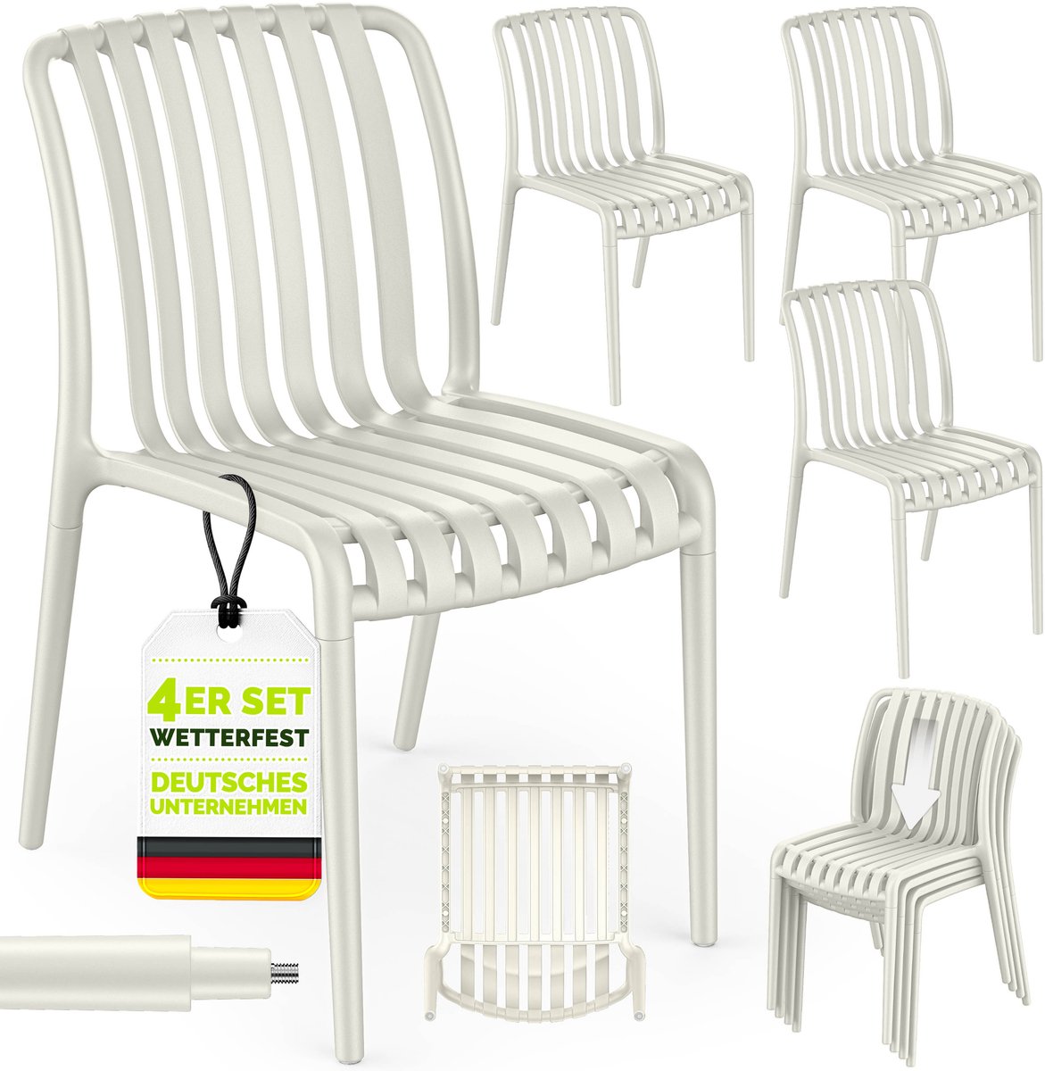tillvex® Tuinstoelen 4-delige Set Stapelbaar Weerbestendig zonder Armleuning | Outdoor Stoelen tot 120kg Belastbaar | Tuinstoelen Outdoor | Terrasstoel Tuinmeubelen Balkon Tuin Terras