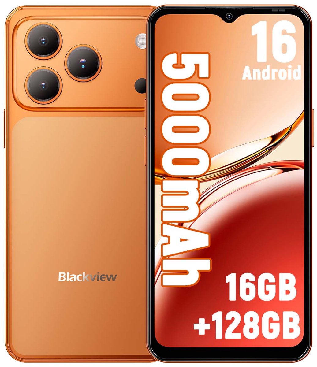 Blackview WAVE 7C Smartphone 4G - 16GB RAM - 128GB ROM - 6,56 inch - Android 16 Telefoon - 5000 mAh - Dual SIM - GPS - OTG - Oranje