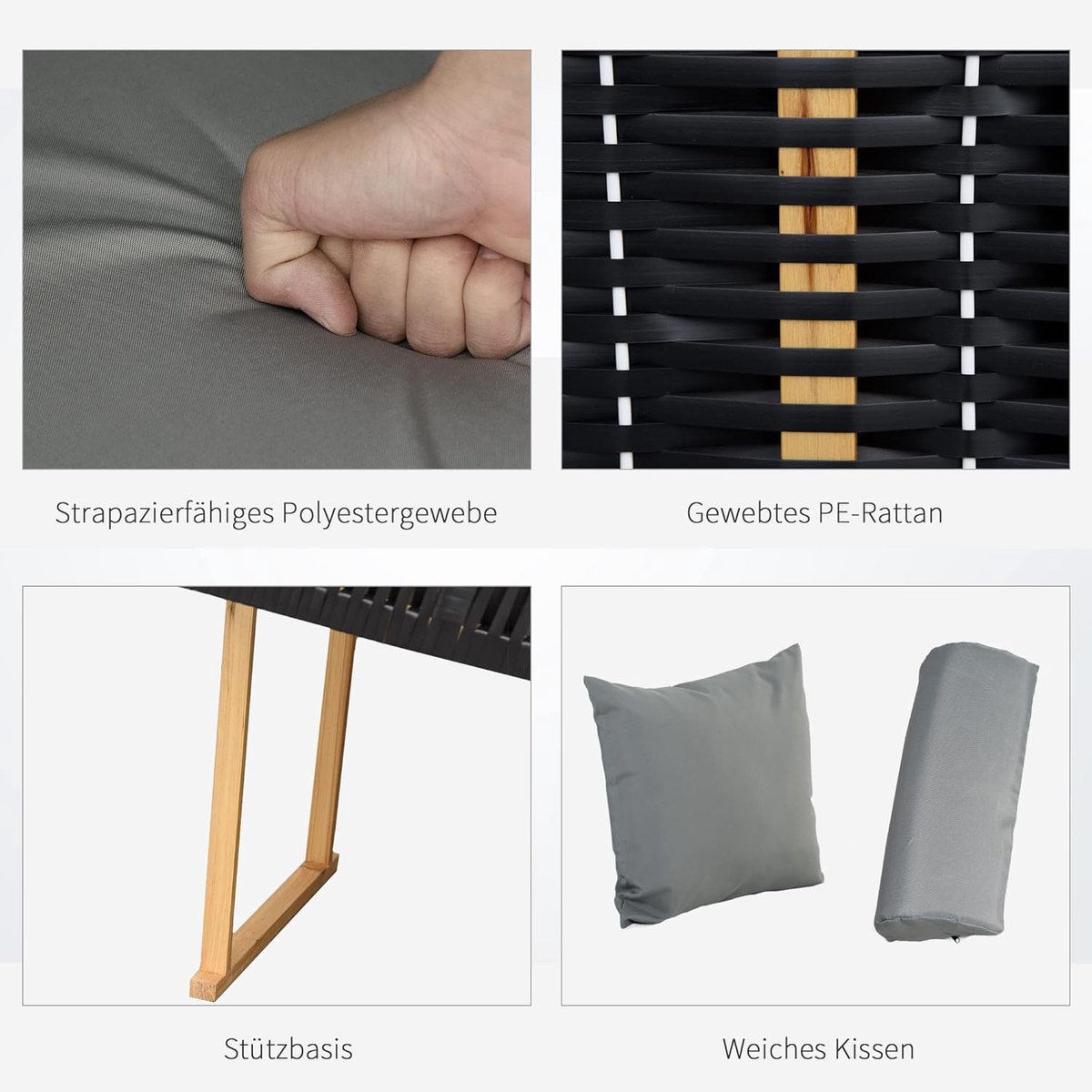 Strandkorb 2-Persoons Strandstoel met Verstelbare Rugleuning & Voetensteunen – Luxe Beach Chair met Dak, Tafeltjes & Kussens – Outdoor Tuin Lounge Stoel Lichtgrijs – abtkantoor