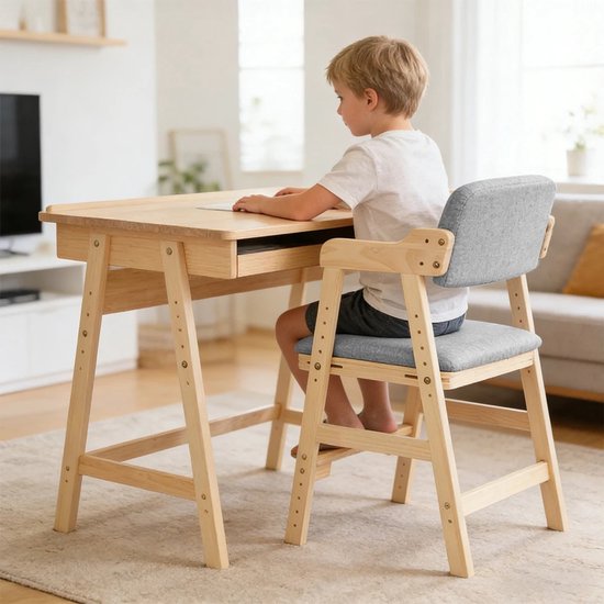 HHHK - Kinderstoel - Hoogte Verstelbaar - Kinderstoeltje - Kinderstoeltje voor Peuter - Peuterstoel - Stoel Kind - Grijs - Hout van HHHK — afbeelding 5