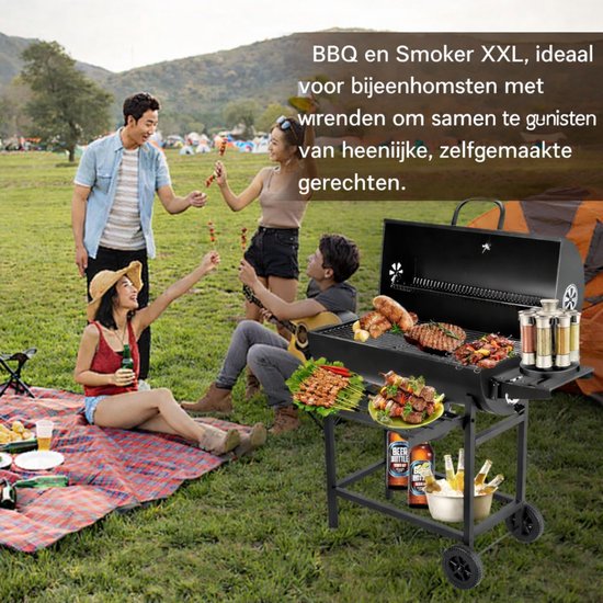 Houtskool BBQ XXL met Deksel en Thermometer - Grote Barbecue met Grillrooster - Verrijdbaar en Stevig van Merkloos — afbeelding 2