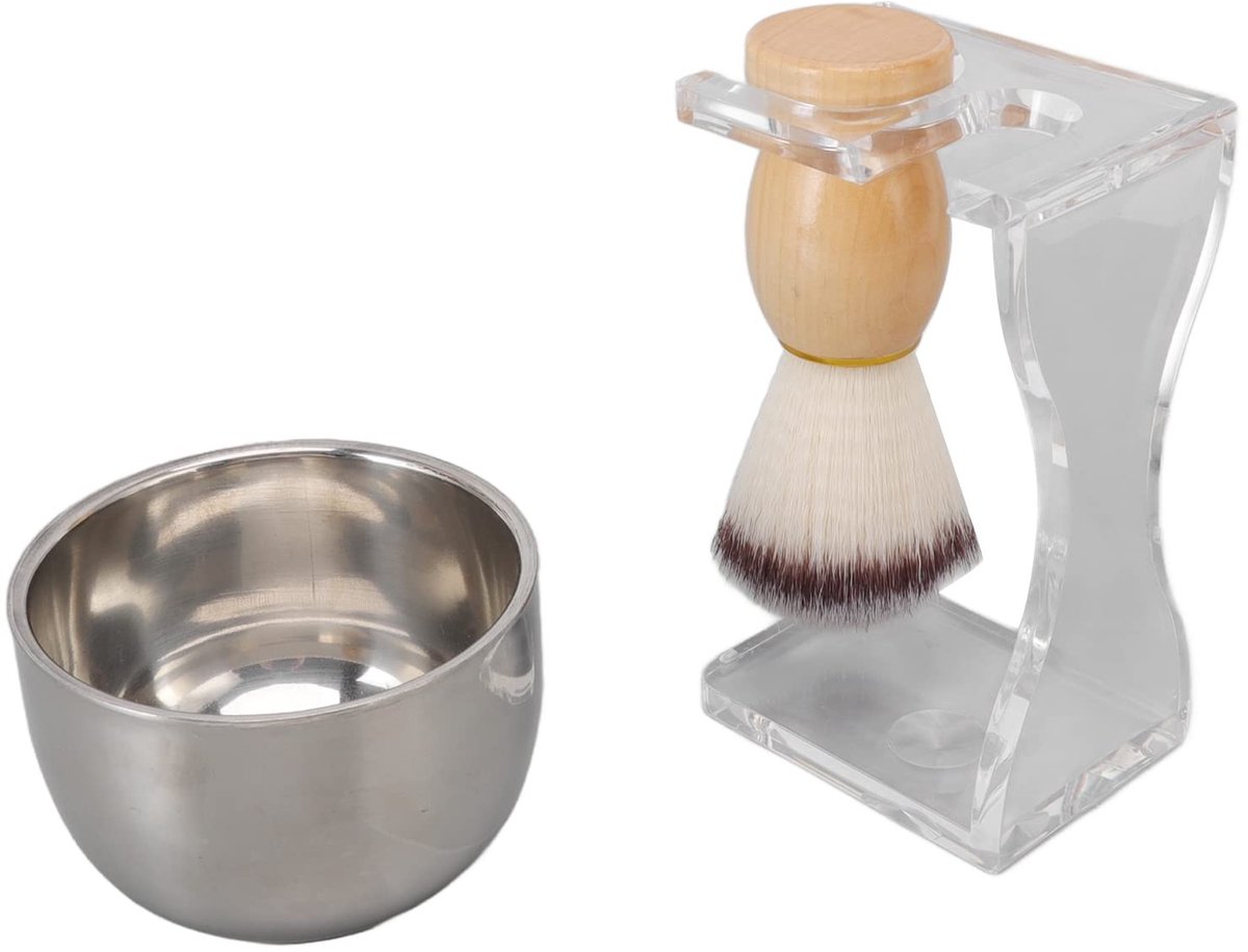 Dailygoods- Scheerkwastset Luxe - Scheerkom - Penseelset - Acrylstandaard - Roestvrij Staal - Sneldrogend en Comfortabel - Scheerset