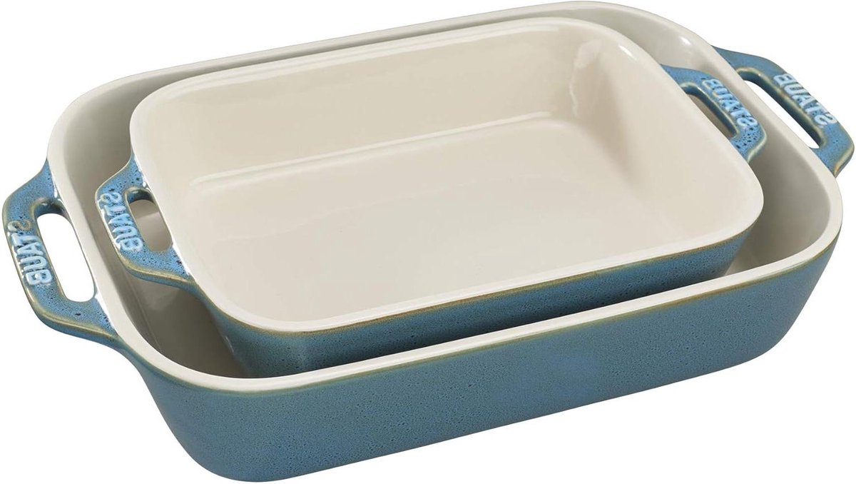 Ovenschalen Set - Bakvormen Rechthoek - Oven tot Tafel - Absorbeert geen vocht - 2 Delig 2.54 Kwarts - Turkoois