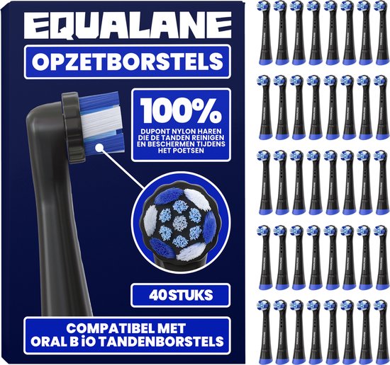 Opzetborstels geschikt voor Oral-B iO - Universele Opzetborstels - Schuine Borstelharen - Zwart - 40 Stuks