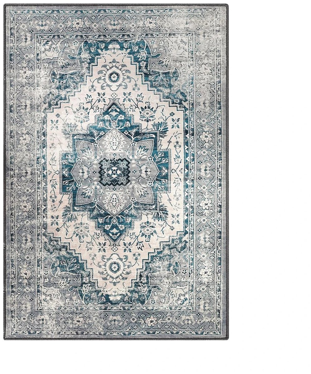 Archi Vloerkleed - Tapijt - Tapijt Woonkamer - Wasbaar – Boho Design – Antislip TPR Achterkant – Polyester - 200 × 290 cm - Grijs/Blauw