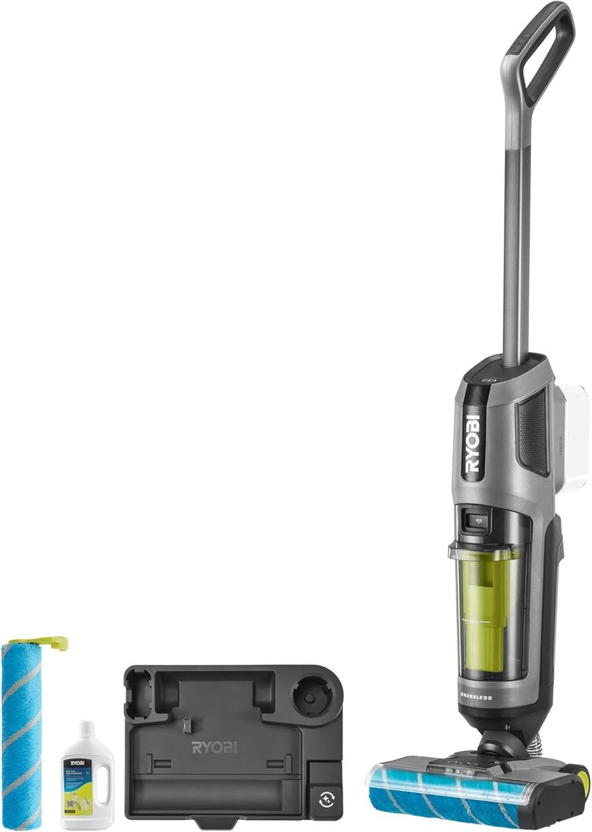 RYOBI 18V ONE+ Borstelloze Multi-Surface Cleaner RHFC18BL-0 5133006325, 3-in-1 Stofzuigen, Dweilen & Drogen, zonder accu en oplader, Antraciet