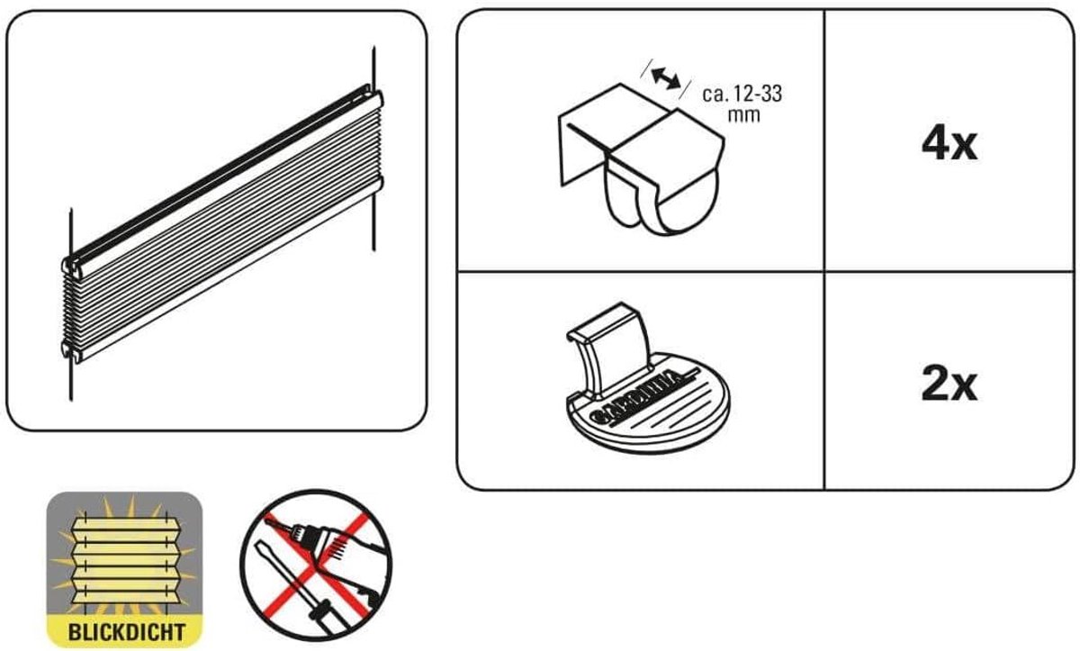 EASYFIX Pia plisségordijn met klembevestiging, wit, 50 x 130 cm, boren niet nodig, ondoorzichtig privacyscherm voor ramen en deuren