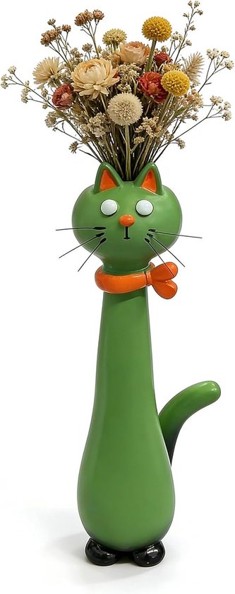 Vaas met kattenmotief - Harsvaas in de vorm van een kat - Unieke en schattige bloempot in de vorm van een kitten - Perfect voor het kweken van kleine bloemen - Decoratieve tafelstandaard in Boheemse stijl - Een cadeau voor kattenliefhebbers