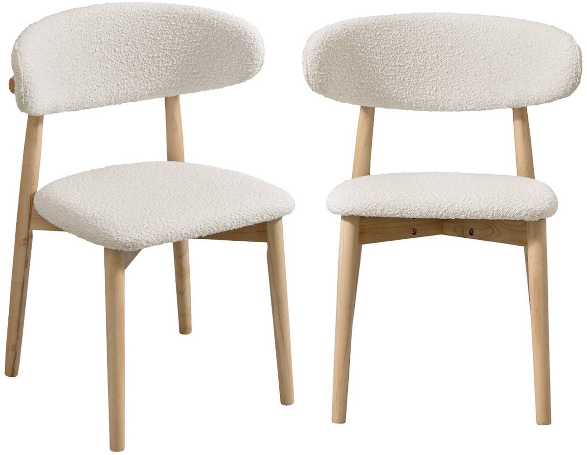 sweeek - Set van 2 stoelen rubberhout en bouclé bekleding - paola