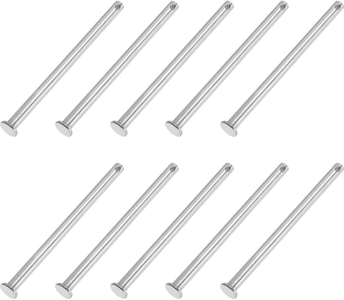 6 x 100mm Single Hole Pins - 10pcs RVS 304 - Platte Kop voor Deur Scharnier Systemen - Zilver