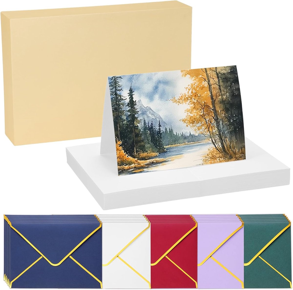 40 Sets Pure Cotton Watercolor Kaarten - 150lbs/300g/m² Postkaarten met Multicolored Envelopes voor Kunst Schilderen - Creatieve Bedankkaarten - 15x18cm Vouwbare Maat (Geel Doos)