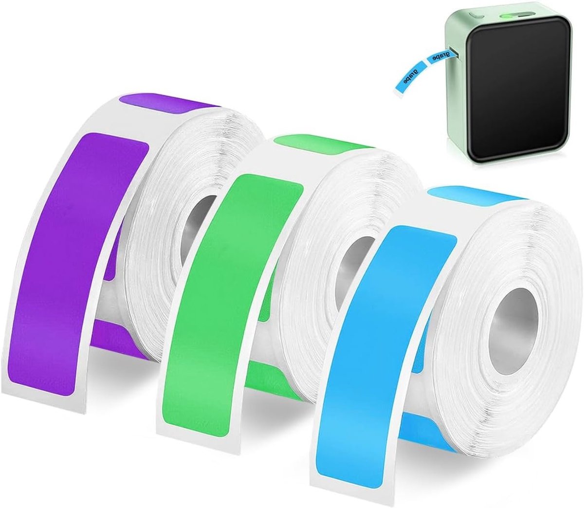 3 Rollen Thermische Label Tape 12x40mm - Zelfklevende Label Tapes voor Thermische Printers - Kleurige Labels Geschikt voor P12/P15 (Groen/Paarse/Blauwe)